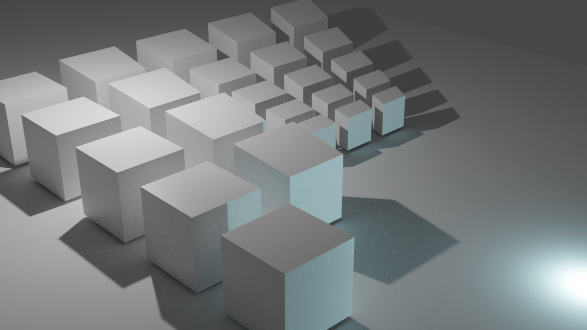 Blender rendering of cubes undergoing projective transformations