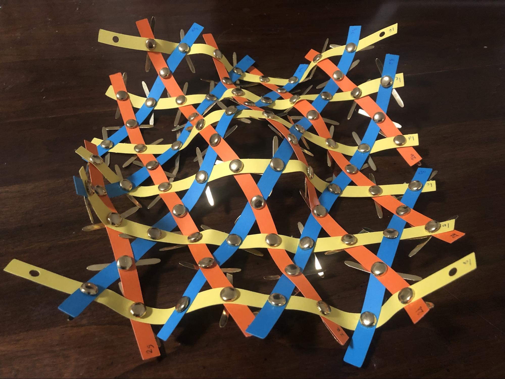 This is a trial of the curved weaving project. Here we started with an egg-carton surface made of cosine bumps.