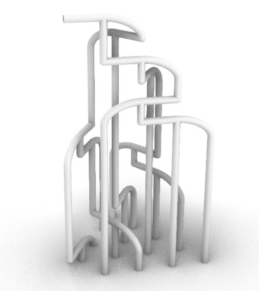 Resulting 3D game state model, piped and rendered in Rhino/Grasshopper